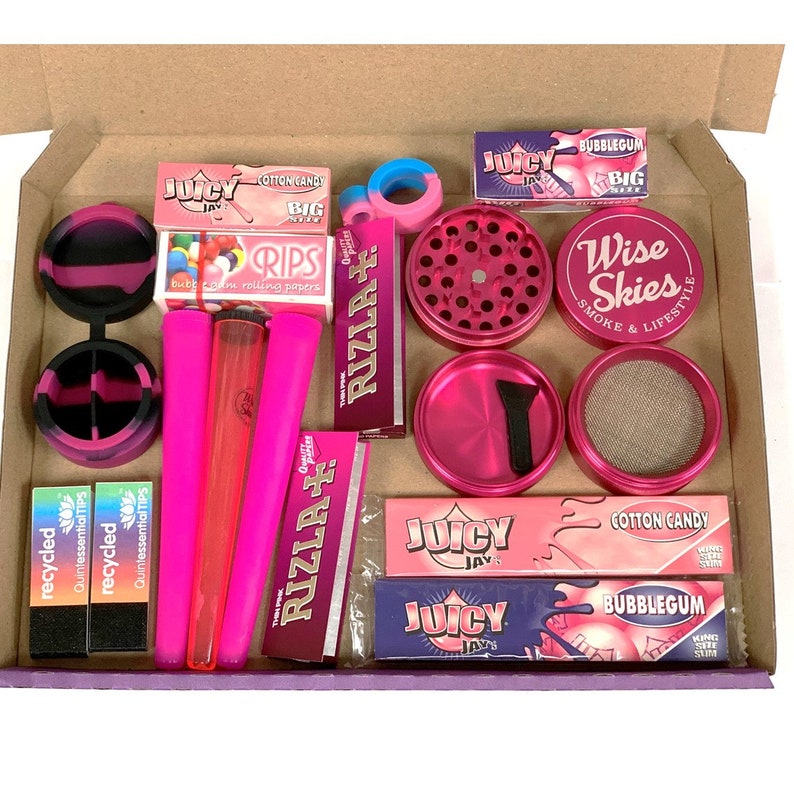 Pink Smoking Set Rolling Papers / Juicy Jay Rolling Papers, Plastic Doob Tubes, Rizla Rolling Papers image 1