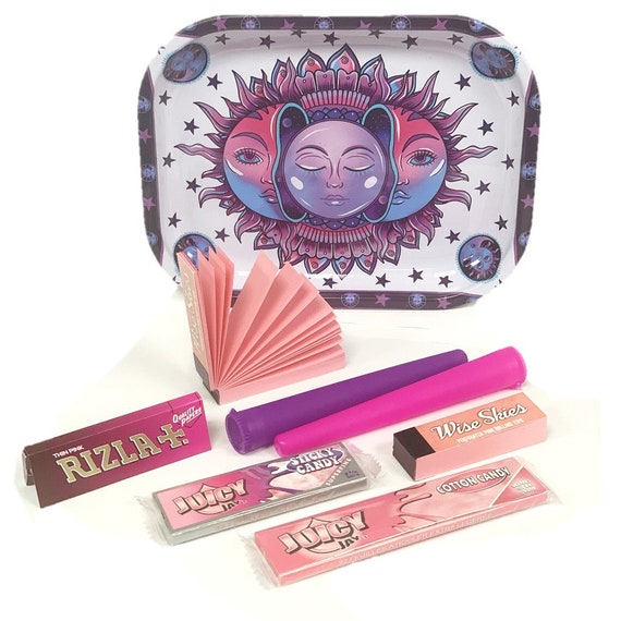 Hippy Rolling Tray Set: Pink Papers, Doob Tubes, Filter Tips