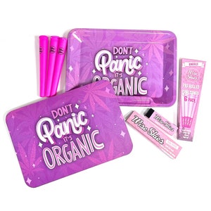 Pink Don't Panic It's Organic Rolling Tray Cover Set Doob Tube Vorgedrehte Zapfen Zigarettenpapier Tipps Geschenk Set Bundle Rolling Accessories