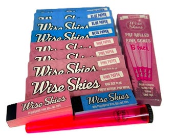 Blue and Pink Paper Bundle with Tips & Cones | King Size Slim Colored Papers | Slow Burning Ultra Thin Roll Set