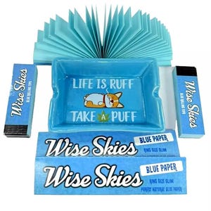 Wise Skies Life Is Ruff Take A Puff Cartina Blu Posacenere in Porcellana Bundle Set Kit Cartine Blu Cartine King Size Slim
