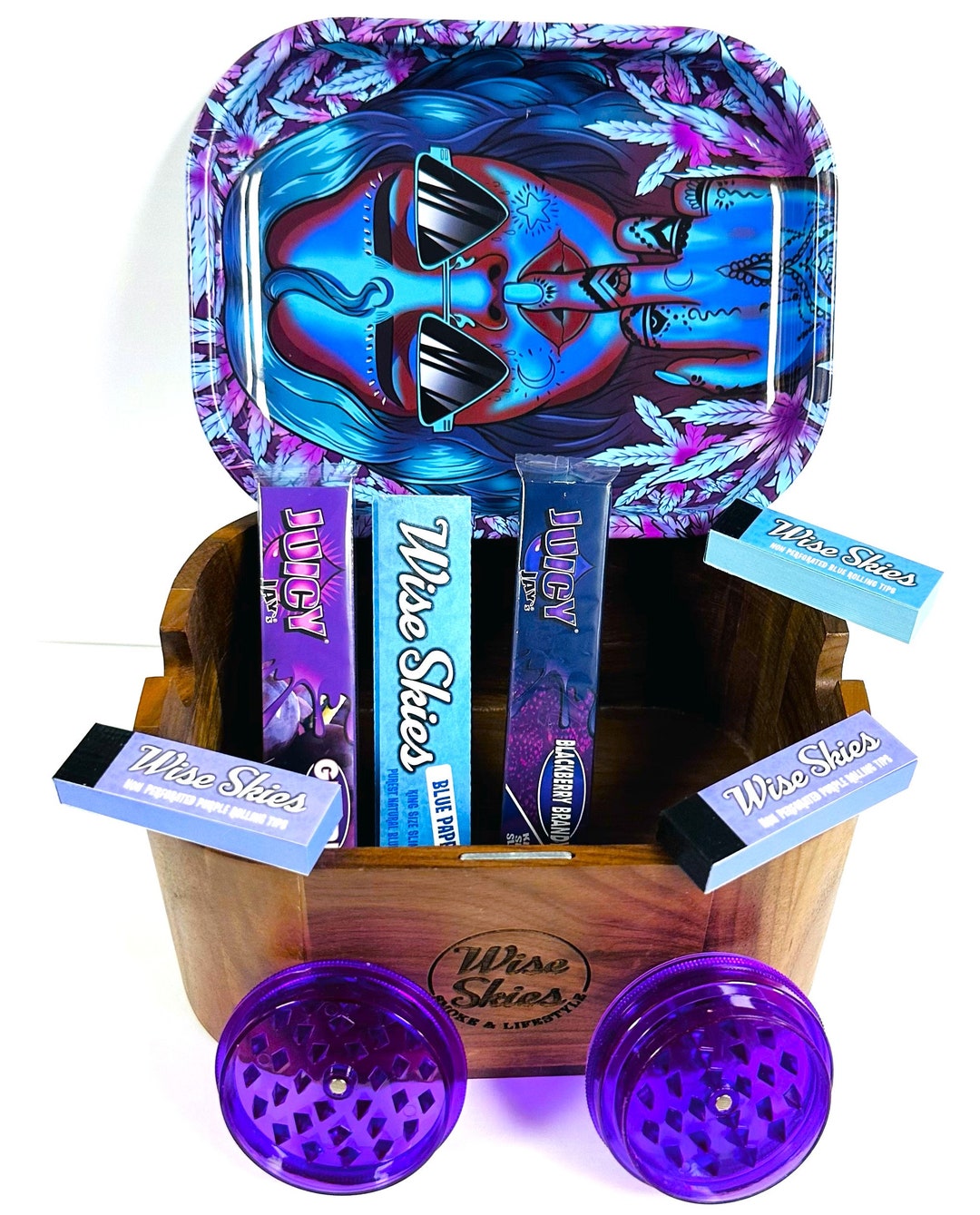 Purple Rolling Box Tray Set Raw Rolling Papers Wooden Stashbox Etsy