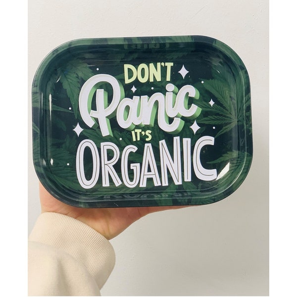 Dont Panic Its Organic Rolling Tray Leaf Design Pattern Art Rolling Paper Holder