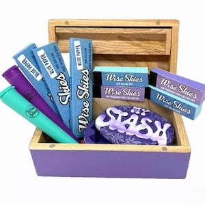 Ensemble de mini-boîtes à rouleaux violets Ensemble de cachettes de boîtes à roulettes Papiers à rouler bleus Conseils violets Porte-gardons