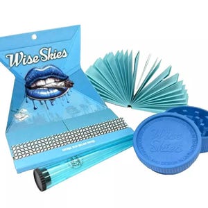Wise Skies Blauwe vloeibundelset Ingebouwde rollade Biologisch afbreekbare maalmachine Houders met roltips
