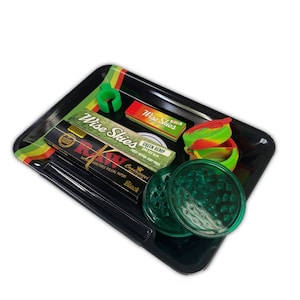 Wise Skies Rasta Rolltablett Set Crusher Doob Tube Rolling Papers Tips Oil Pot
