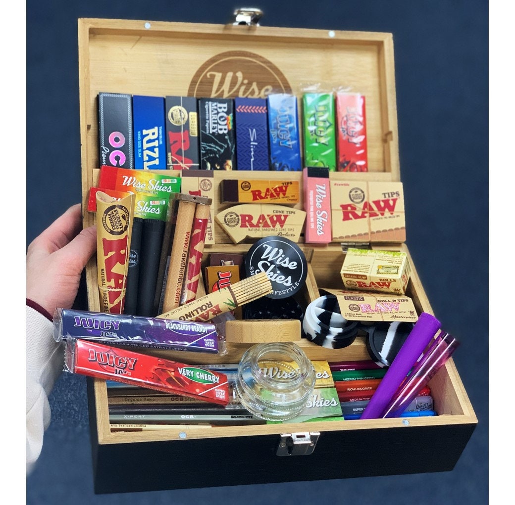 BIGSMOKESUPPLIES Large RAW Rolling Smoking TRAY Set - Smokers Hamper Gift  Set Kit