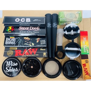 Black Smoking Set Rolling Papers / RAW Rolling Papers, Plastic Doob Tubes, Bob Marley Rolling Papers