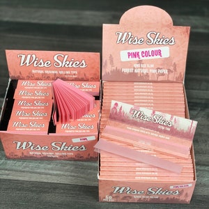 Wise Skies Rolling Papers rosa e punte di rotolamento rosa Vegan OGM Free Pink Skins Scegli quantità