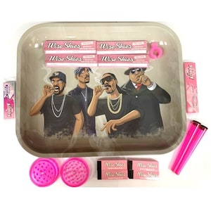 Rapper Rolltablett Set Pink Rolling Papers Pink Tips Großes Paket