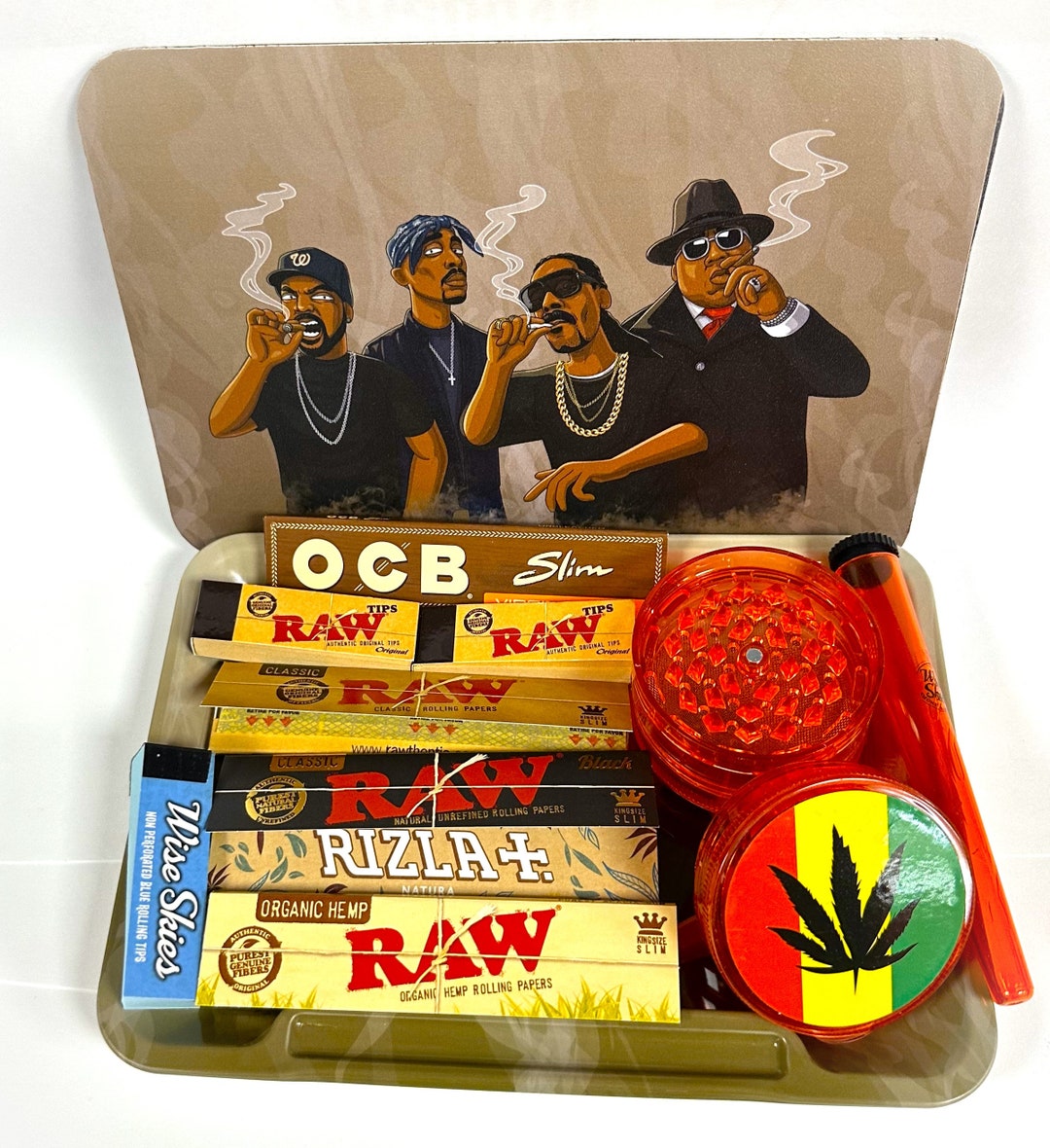 Rappers Rolling Tray Set With Magentic Cover Raw Rolling Papers Grinder