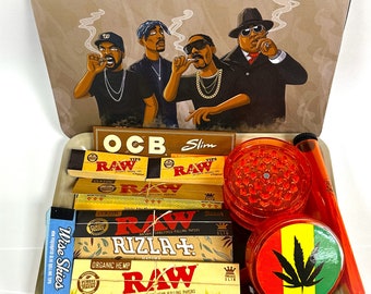 Rappers Rolling Tray Set with Magentic Cover Raw Rolling Papers Grinder