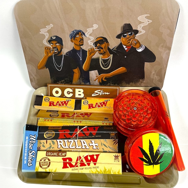 Rappers Rolling Tray Set with Magentic Cover Raw Rolling Papers Grinder