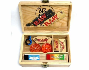 Caja de madera para liar: Papeles RAW, puntas y molinillo