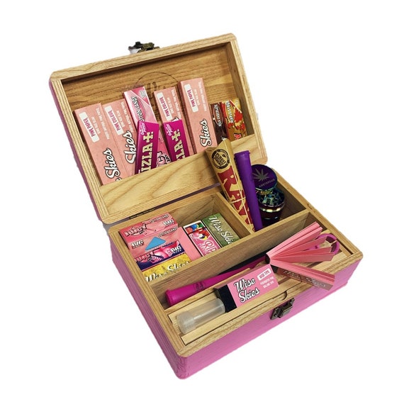 Coffret à rouler en bois rose, panier à fumer, papiers à rouler