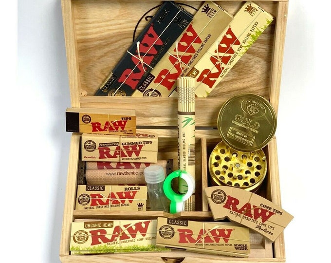 Wooden Rolling Box Set Gold Grinder Raw Rolling Papers Rolling Mat
