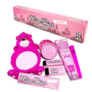 Lot de cendriers roses No Care Bear en résine avec broyeur de papiers à rouler embouts Lot de 32 cônes préroulés king size Végétalien sans OGM Naturel