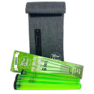 Wise Skies Small Green Smell Proof Bag Set Doob Tube Pre-Rolled Cones Herb Storage Rolling accessories