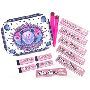 Pink Hippy Rolling Tray Set Drehpapier Tipps Kegel Halter Geschenkset Drehzubehör