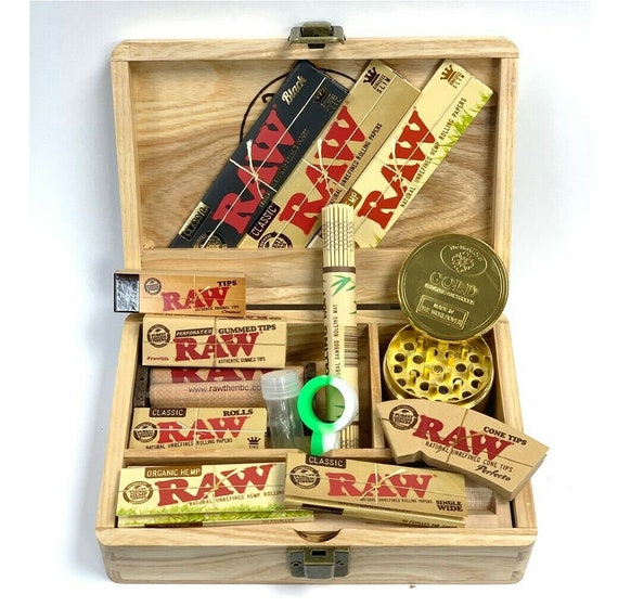 Wooden Roll Box Set: RAW Papers, Gold & Roll Mat Handmade