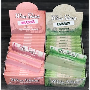 Wise Skies PINK y GREEN Rolling Papers King Size Slim - Elige tu cantidad vegana