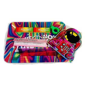 Rainbow Space Man Rolltablett Set Rollspitzen Rollpapier Doob Tube Gelenkhalter Geruchssicher Funky Trippy