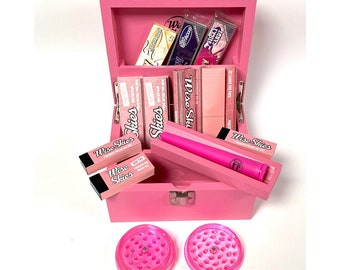 Mini caja enrollable rosa: caja de madera de fresno con papeles