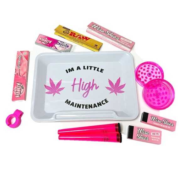 Pink Rolling Papers Smoking Tray Set Im a Little High Maintenance