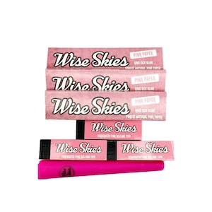 May include: Three packs of pink Wise Skies King Size Slim rolling papers and three packs of pink Wise Skies perforated rolling tips.