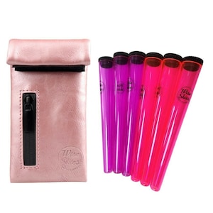 Rose Gold Smell Proof Bag and 3 Purple Doob Tubes and 3 Pink Doob Tubes
