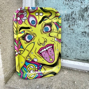 Psychedelic Girl Rolling Tray / Trippy Rolling Tray Cartoon Gift Funky Pattern Design
