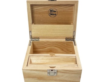 Minicaja con ruedas de fresno: caja de madera natural con base para guardar objetos pequeños