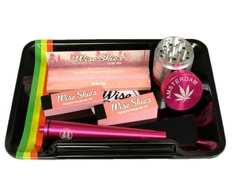 Juego de bandejas de liar rosas: papeles y soporte para tubos