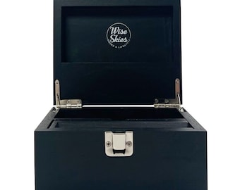 Mini caja con ruedas de fresno negro: caja de almacenamiento con base