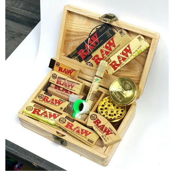 Wooden Roll Box Set: RAW Papers, Gold & Roll Mat Handmade