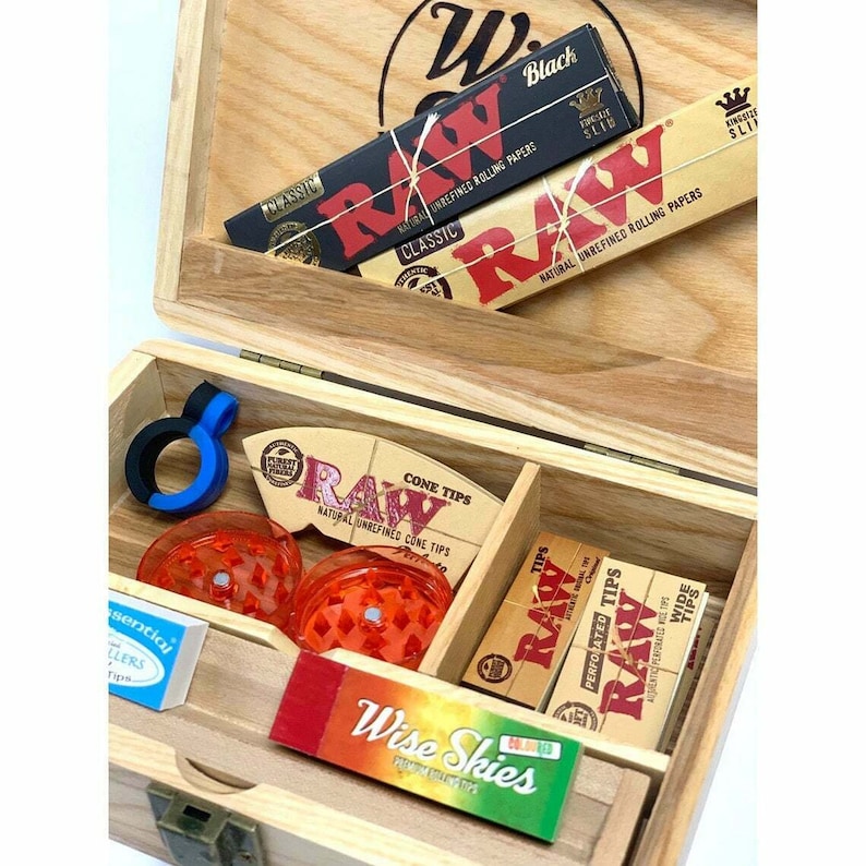 Caja de madera para liar: Papeles RAW, puntas y molinillo imagen 4