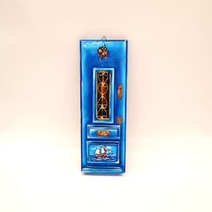 Handpainted on wood, 3d door of a Greek traditional house with metal details