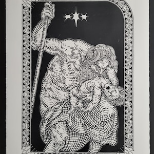 FRAMED NO 7 - Saturn Devouring His Son - handmade linoprint