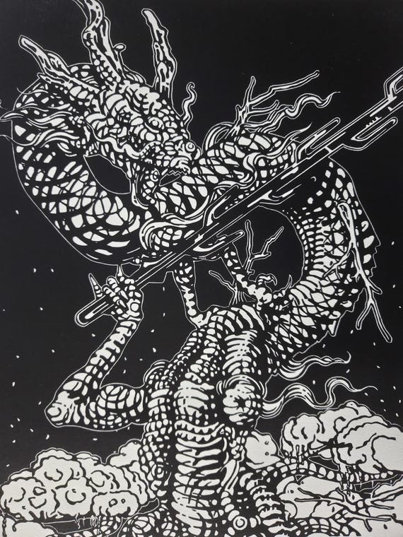 DIVINE DRAGON - Sekiro - Handmade Linoprint - Etsy Denmark