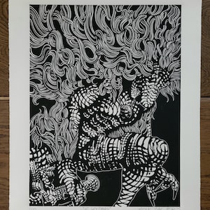 THE WOLFMAN - The Duskbloods - handmade linoprint