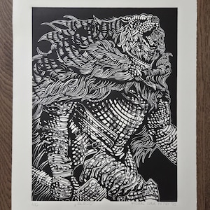 BLAIDD the HALF-WOLF - Elden Ring - handmade linoprint