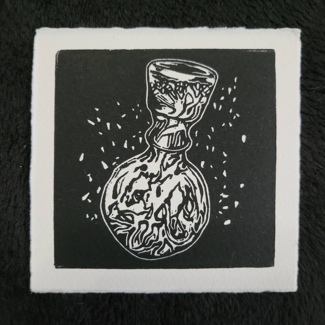 FLASK of CRIMSON TEARS Handmade Linoprint Etsy