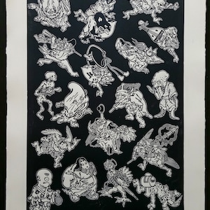 YOKAI PARADE - handmade linoprint