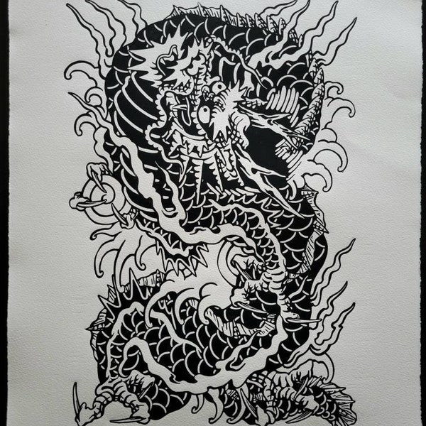 SEIRYU - Yakuza - handmade linoprint