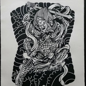 ASURA - Yakuza - handmade linoprint