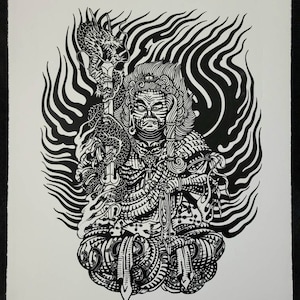 FUDO MYO-O - Yakuza - handmade linoprint