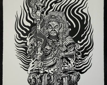 FUDO MYO-O - Yakuza - handmade linoprint
