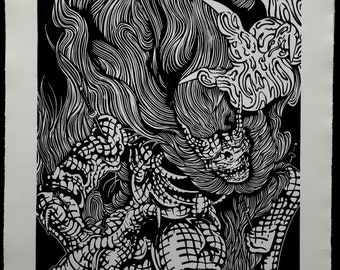 DEMON OF HATRED - Sekiro - handmade linoprint