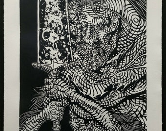 THE HOLY BLADE - Bloodborne - handmade linoprint