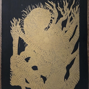 AMYGDALA - Golden Edition - handmade linoprint